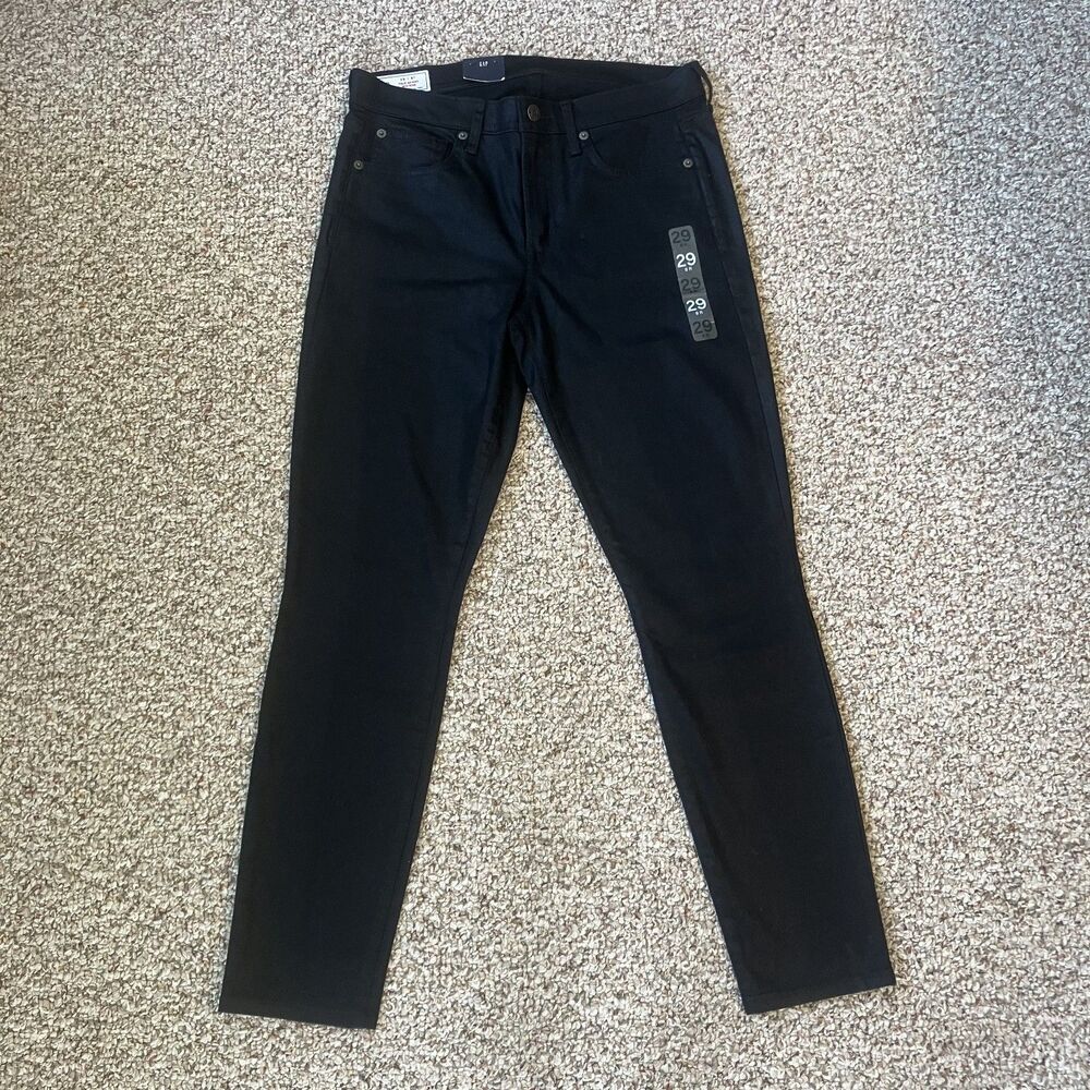 Gap Womens True Skinny Mid Rise Metallic Black Jeans Size 29 8 R Stretch Shimmer